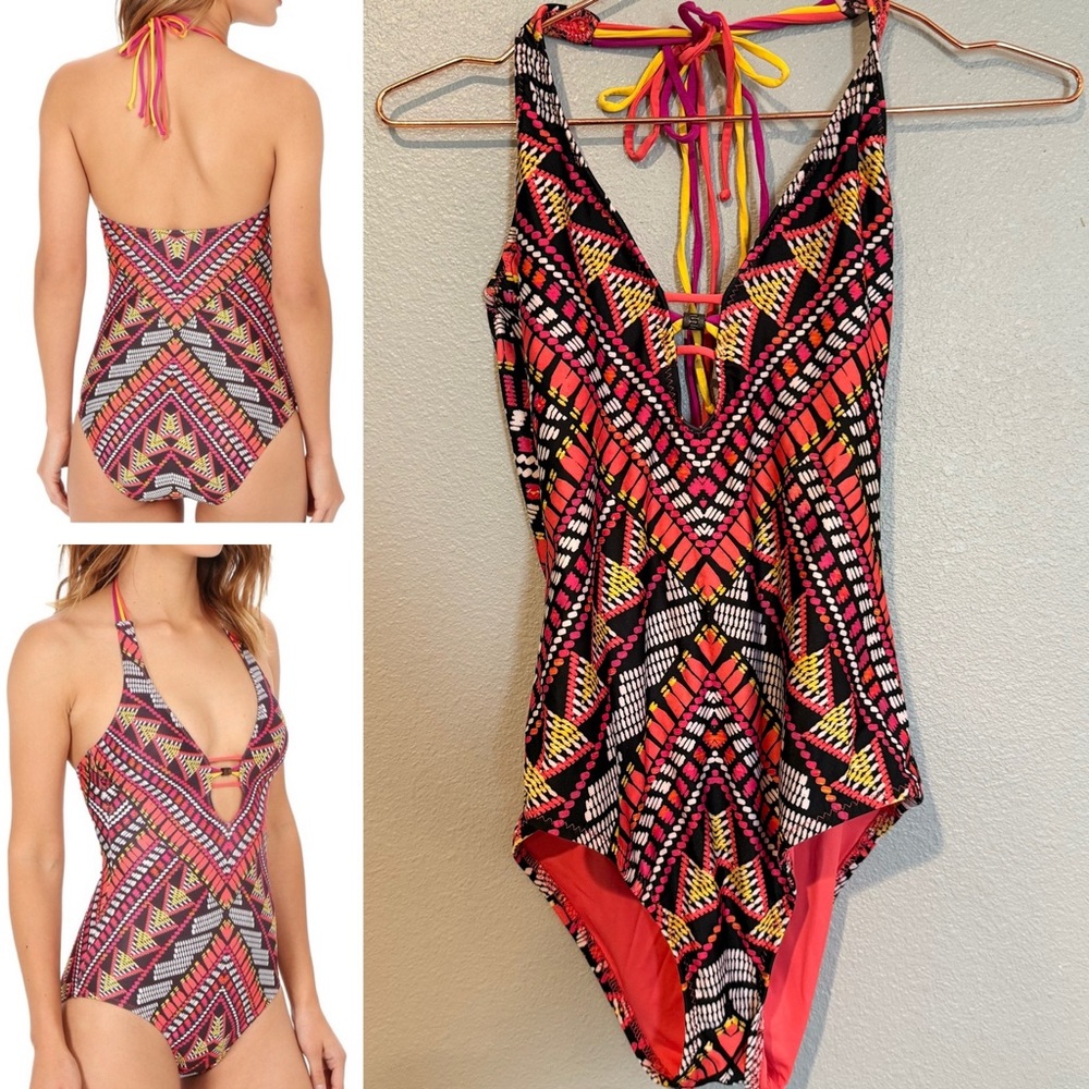 Becca by Rebecca Virtue Caravan print one piece swimsuit size S Halter